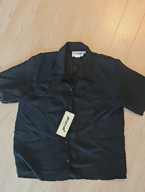 Vintage Black Blouse With Floral Design